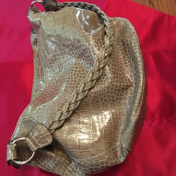 Rosetti Croc-Embossed Tan Shoulder Bag – Glossy Finish & Braided Strap - Picture 7 of 7